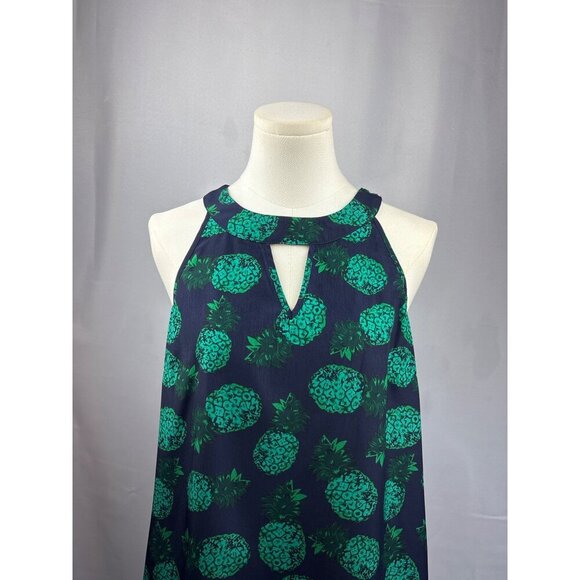 Market & Spruce Pineapple Print Keyhole Tank Top Medium Blue & Green - Picture 1 of 6